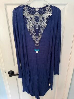 buttons Navy Crochet-Back Open Cardigan
